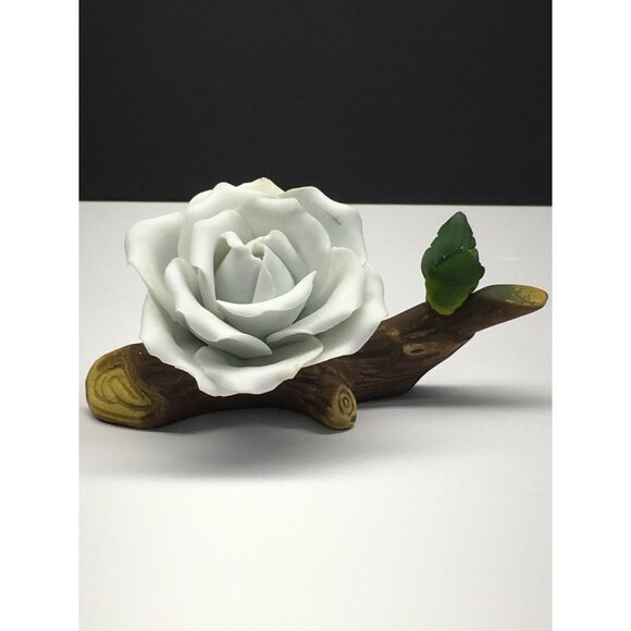 Vintage Porcelain White Rose on Branch Figurine Collectible Home Decor - Picture 2 of 12